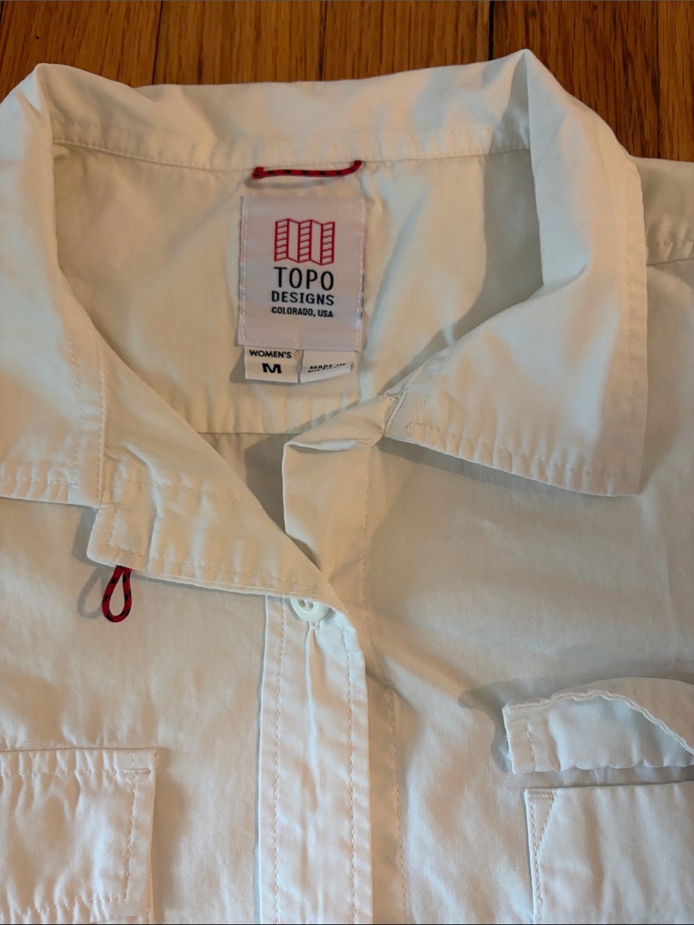 Topo Designs White Button-Front Shirt with Red Loop Accents